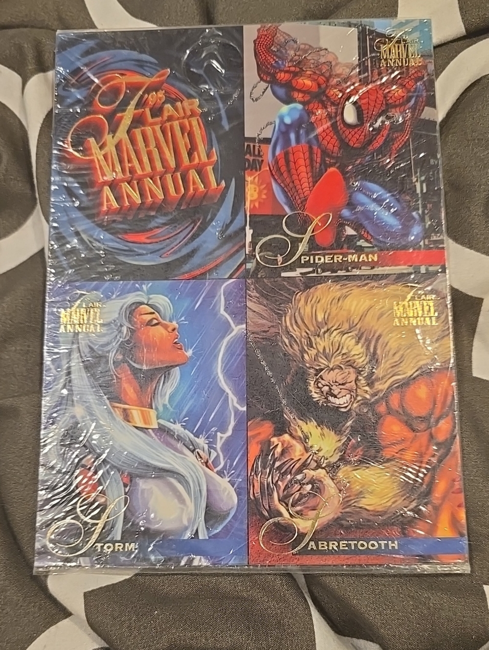 1995 FLAIR MARVEL ANNUAL Uncut Promo Card Sheet Spider-Man Sabretooth Storm